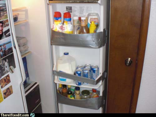 Fridge Door Shelves Duct Taped